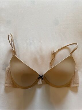 Gilly Hicks Beige Push-Up Bra with Black Bow Accent